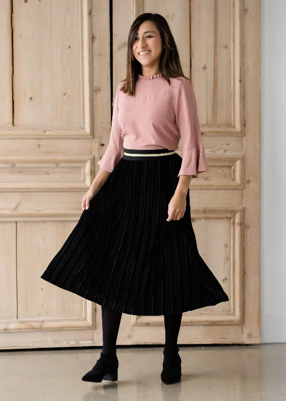 Black Pleated Velvet Midi Skirt - FINAL SALE wool skirt warm