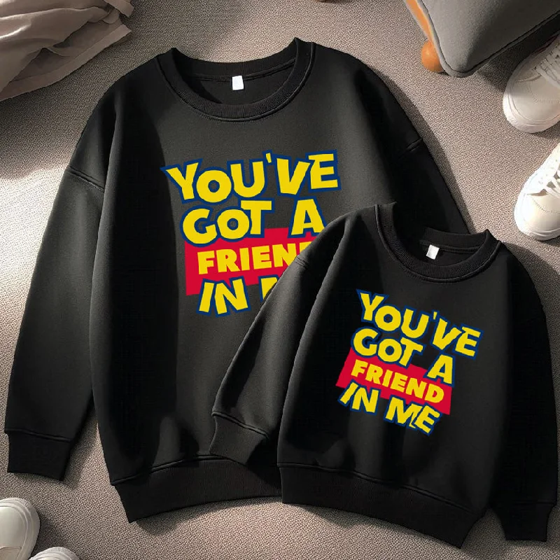 You've Got A Friend In Me Matching Black Sweatshirts Hoodie with Zipper Placket Modern Functional
