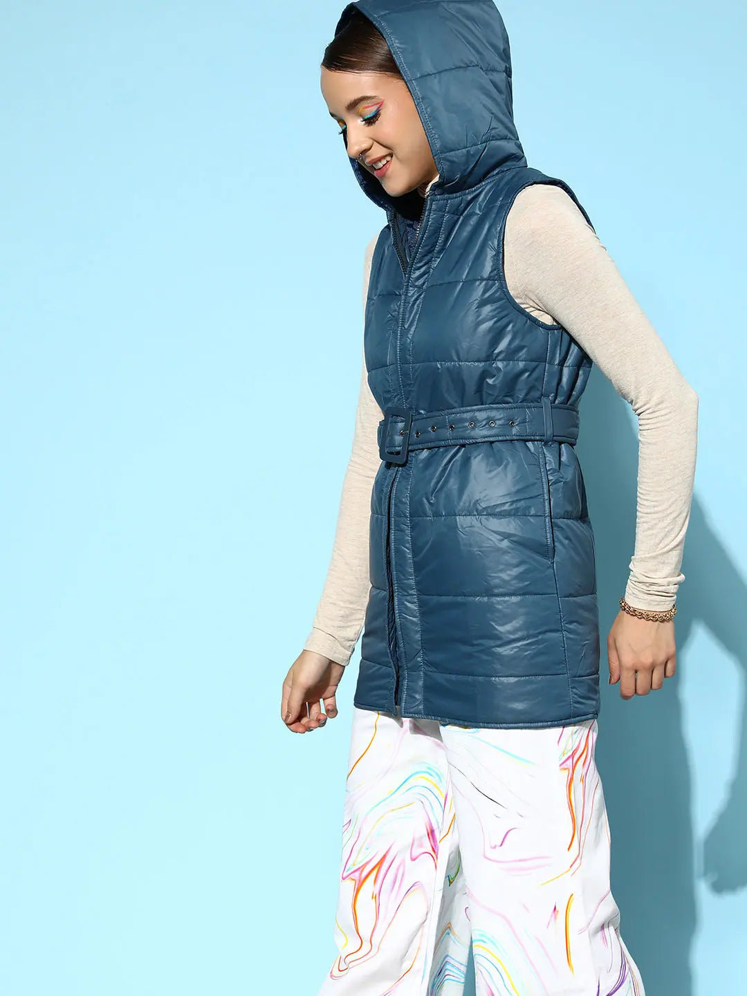 Women Solid Standard Teal Jacket Cotton Jacket Linen Jacket Terry Jacket