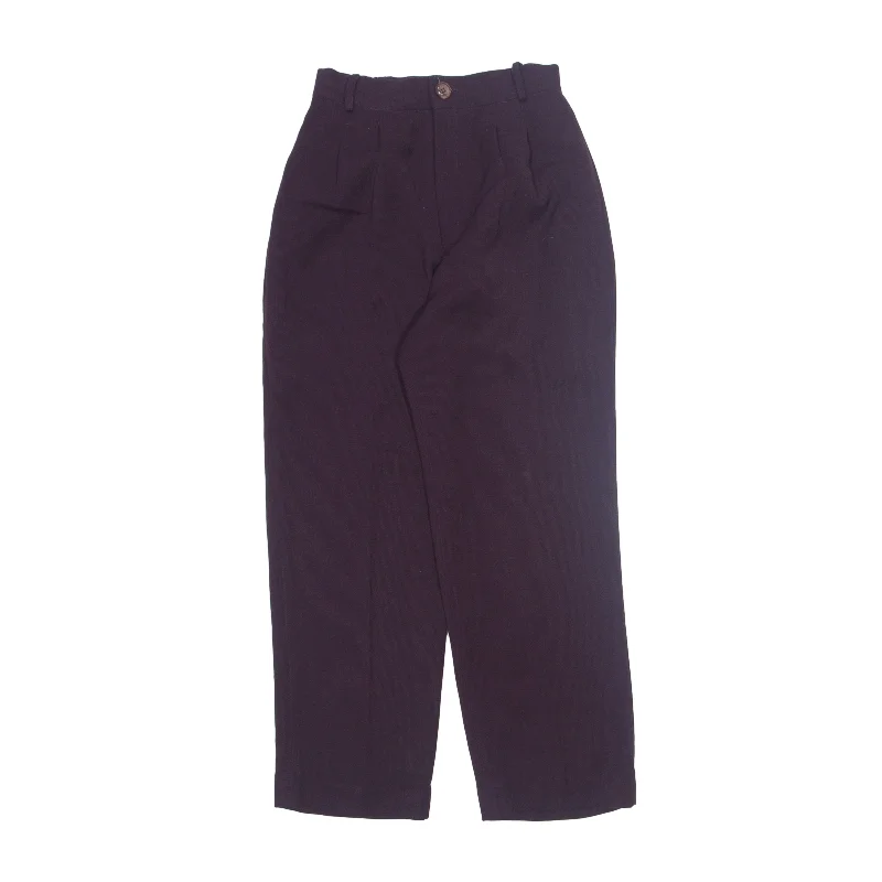 Pleated Chino Trousers Purple Relaxed Straight Womens W24 L26 Trousers sophisticated sleek