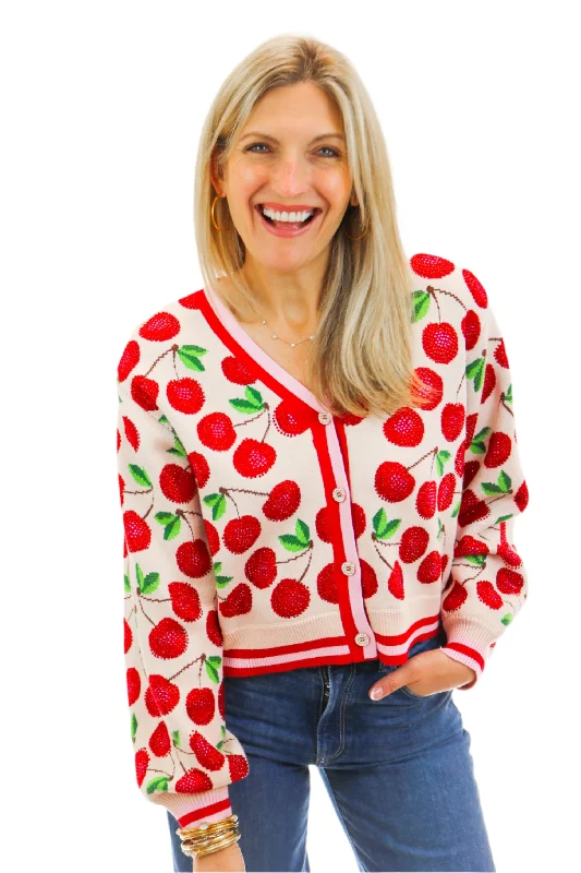 Pale Pink Cherry Cardigan Terry Terry Cloth Terry Knit