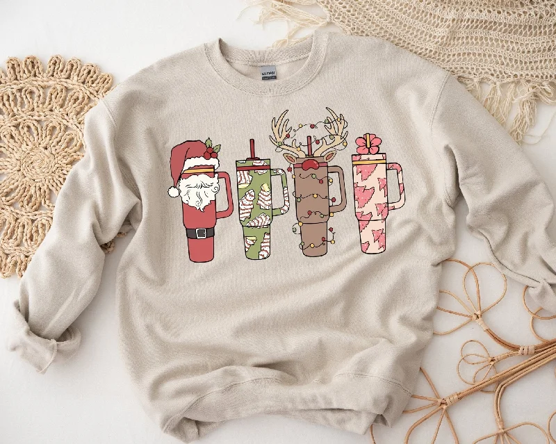 Funny Stanley Tumbler Cup Disorder Christmas Holiday Funny Sweatshirt Hoodie with Hem Lace Feminine Delicate