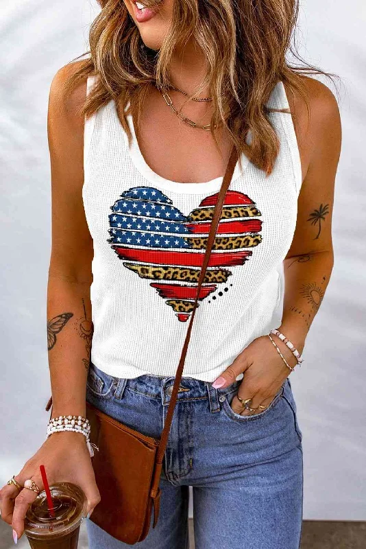 American Flag Leopard Heart Ladies Tank Top boho tank top