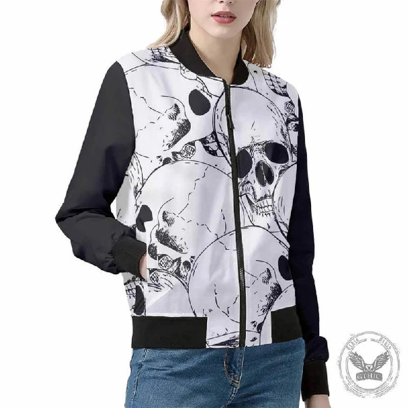 Horror Gothic Skull Zip-Up Stand Neck Jacket Lace Jacket Ribbed Jacket Sequined Jacket