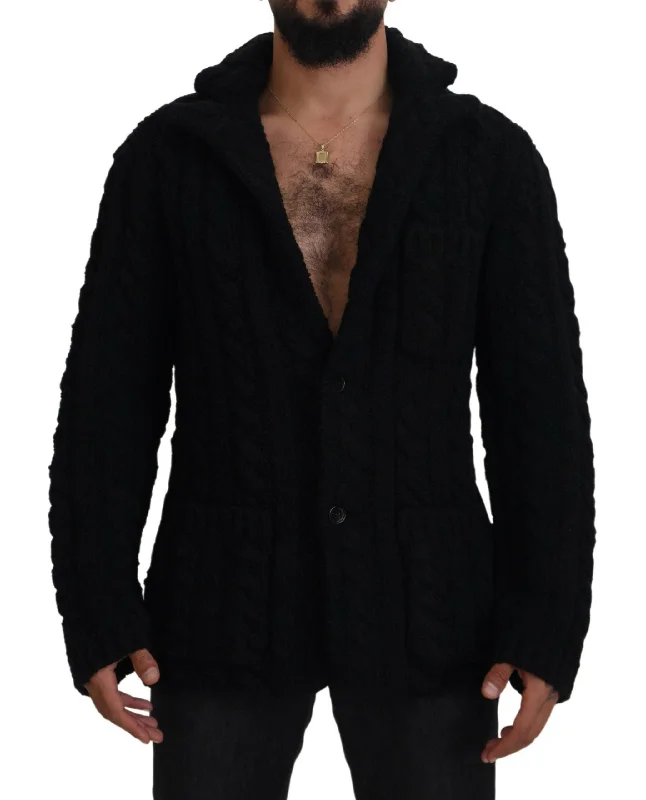 Elegant Black Wool-cashmere Cardigan Sweater Cardigan Knitwear Sweater