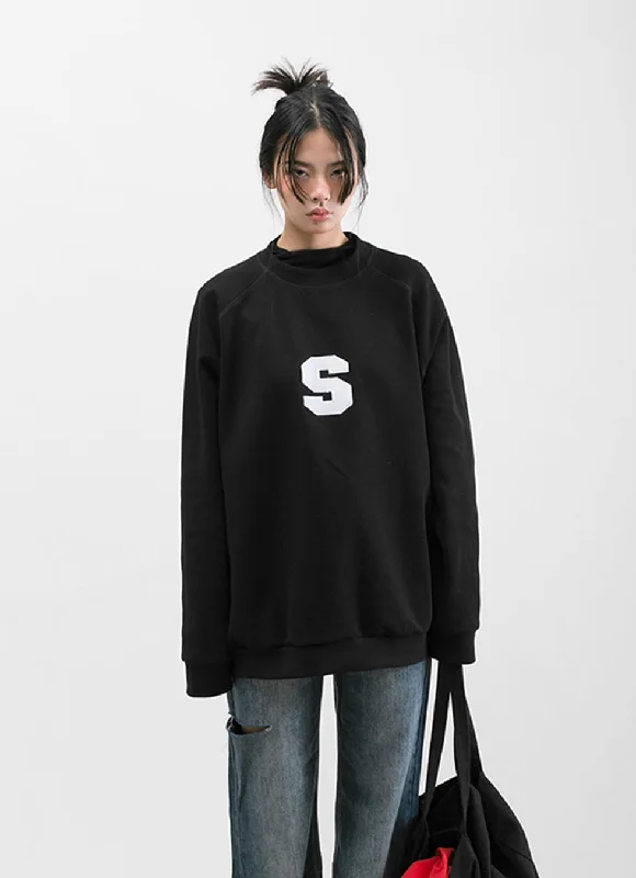 Round Neck Embroidered Sweatshirt Hoodie with Half-Zip Sporty Casual