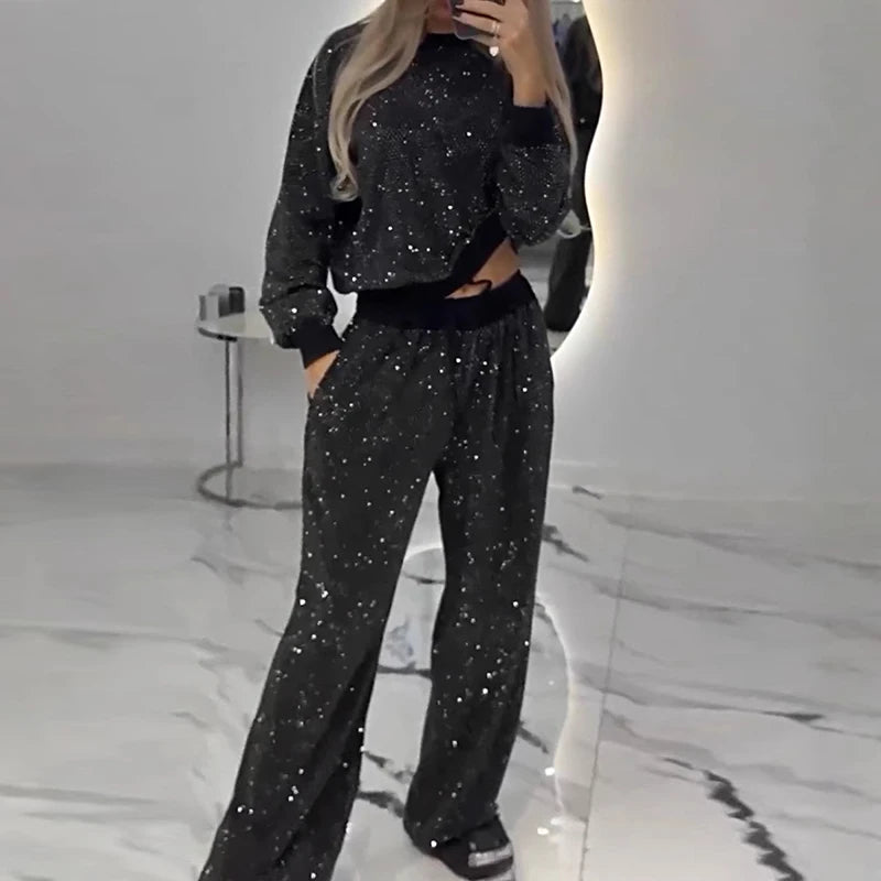 Winter O Neck Women's Top Pullover & Lace-up Pant Sets Bateau Neck Pullover
