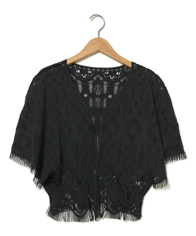 [Pre-owned] PLEATS PLEASE fringe cardigan PP14LO963 Ribbed Striped Patterned