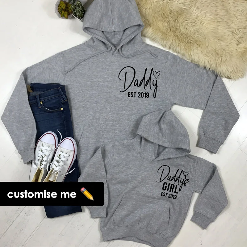 Daddy & Daddy's Girl Established Matching Heather Grey Hoodies (MRK X) Hoodie with Monochrome Minimalist Simple