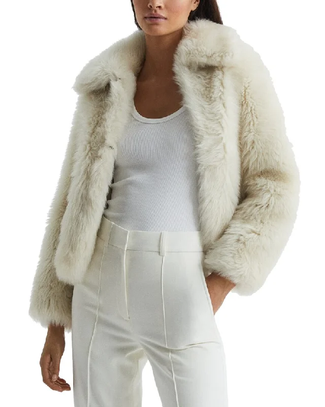 Reiss Caitlin Short Shearling Jacket Faux Fur Fabric Real Fur Fabric Shearling Fabric