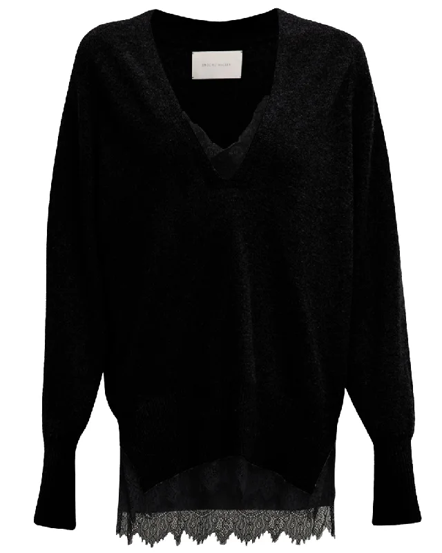 Black Onyx Lace Layered Vee Pullover Open Front Cardigan