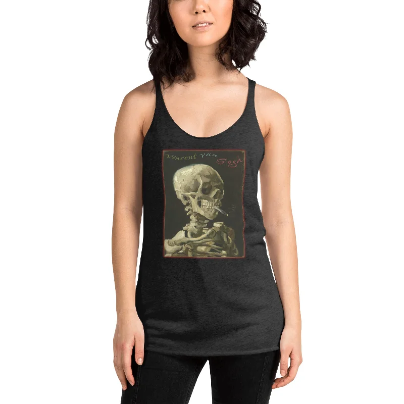 Skull of a Skeleton with Burning Cigarette Vincent Van Gogh Women's Racerback Tank gym tank top