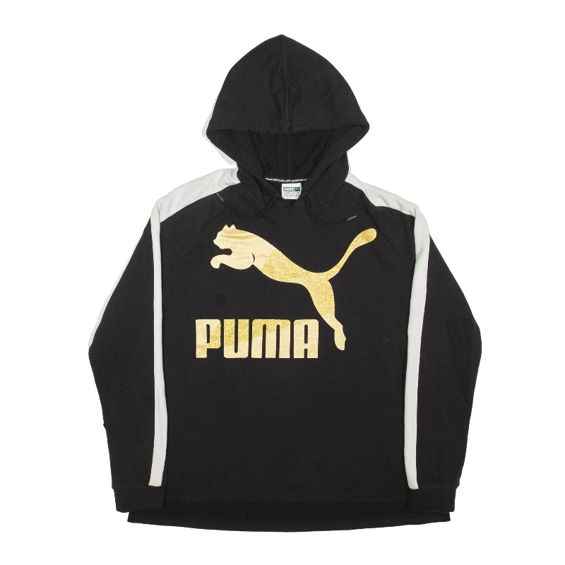 PUMA Hoodie Black Pullover Womens UK 14 Boyleg Sleeve Pullover