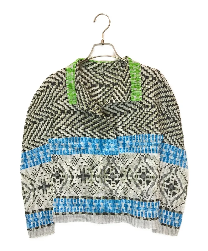 [Pre-owned] me ISSEY MIYAKE Topper waffle pleated transfer cardigan MI63FO601 Iron Safe Non-Iron Wrinkle Free