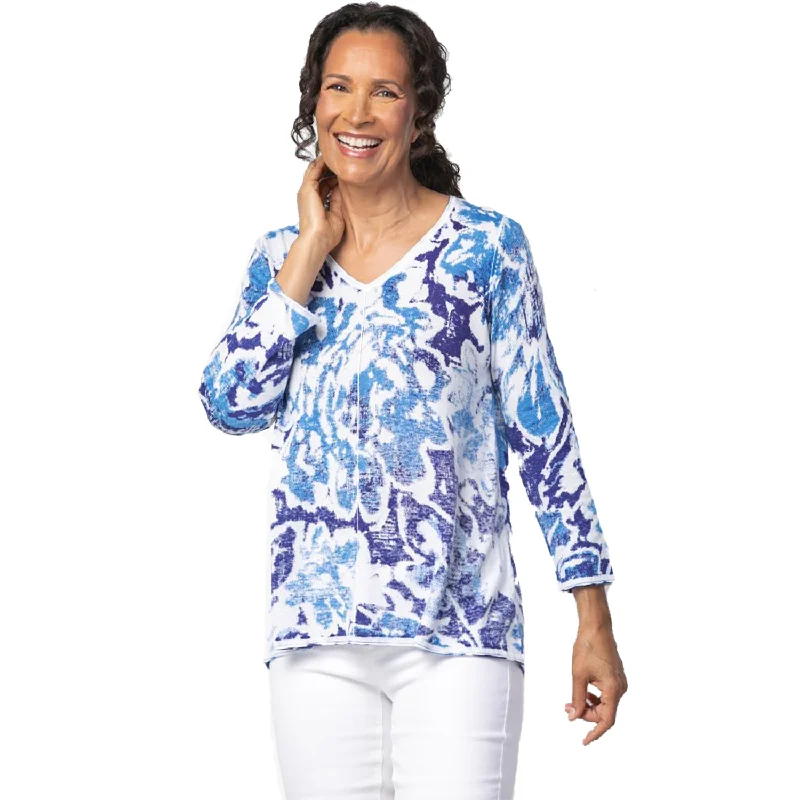 Women's Habitat V-Neck Elliptical Pullover Royal Floral Port Neck Pullover
