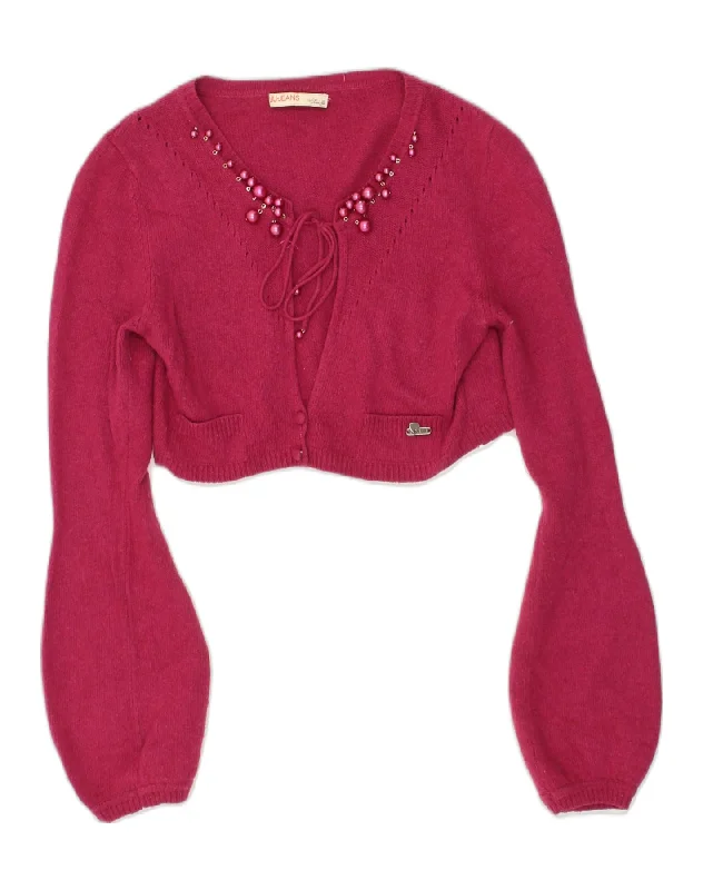 LIU JO Womens Crop Cardigan Sweater UK 10 Small Pink Polyester Wool Cardigan Cotton Cardigan Cashmere Cardigan LIU JO Womens Crop Cardigan Sweater UK 10 Small Pink Polyester Wool Cardigan Cotton Cardigan Cashmere Cardigan