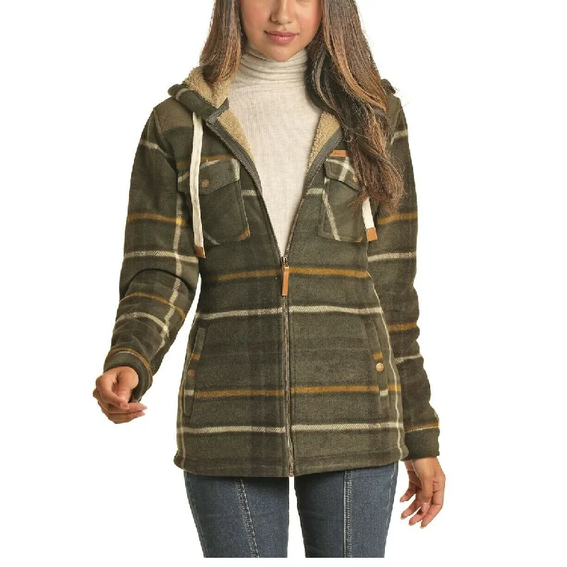 Powder River Outfitters Ladies Fleece Green Plaid Jacket 52-6696 Tailored Jacket Straight Jacket A-Line Jacket