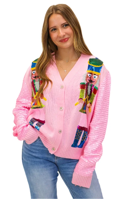 Pink Sequin Nutcracker Cardigan Seamless Knitted Crochet