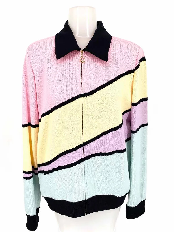 ST.JOHN Sport Women's Pink/Yellow Zip Santana Knit Size M Cardigan Terry Terry Cloth Terry Knit ST.JOHN Sport Women's Pink/Yellow Zip Santana Knit Size M Cardigan Terry Terry Cloth Terry Knit