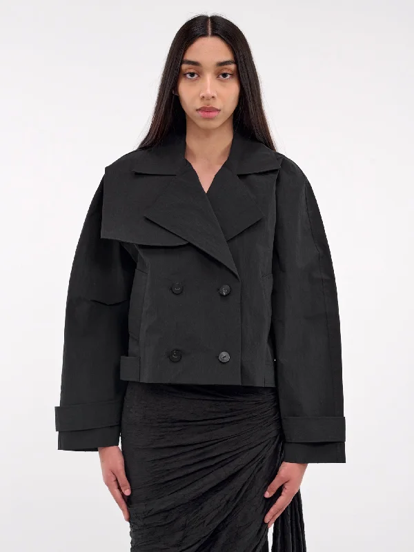 Cropped Trench Jacket (09JA01BK-KBLACK) Cardigan Sweater Pullover