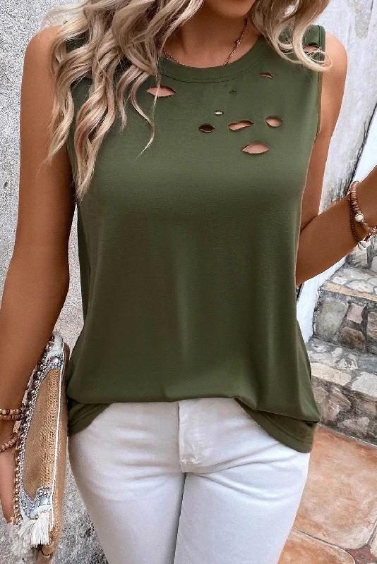 Distressed Army Green Ladies Tank Top slim fit tank