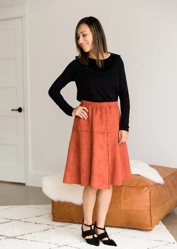 Suede A-Line Midi Skirt - FINAL SALE denim skirt casual