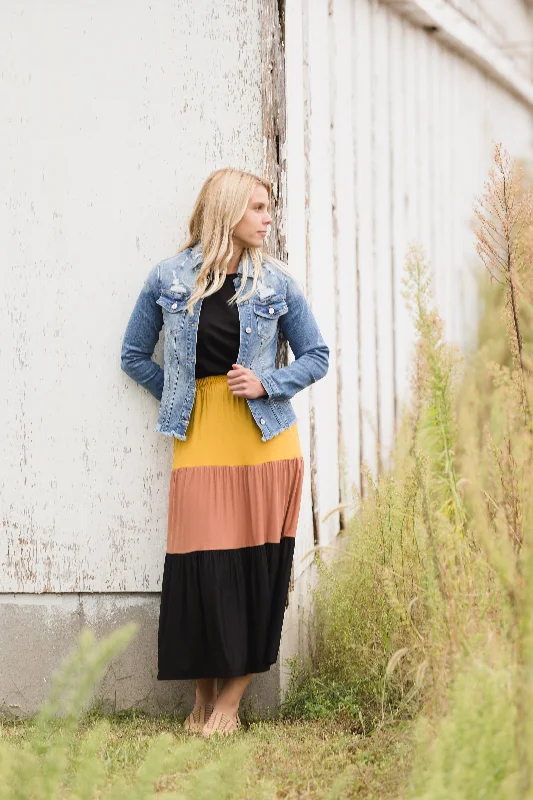 Color Block Tiered Midi Skirt - FINAL SALE corduroy skirt comfortable