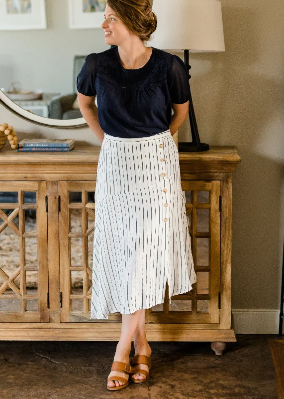 Asymmetrical Button Detail Stripe Midi Skirt seamless skirt comfort