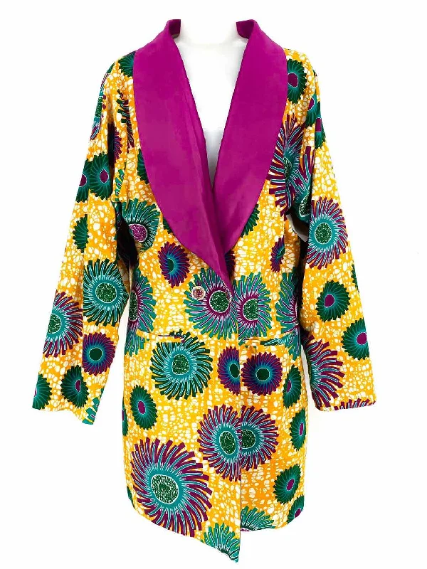 Women's Yellow/Purple Button Down Abstract Size One Size Cardigan Stretchy Elastic Breathable Women's Yellow/Purple Button Down Abstract Size One Size Cardigan Stretchy Elastic Breathable