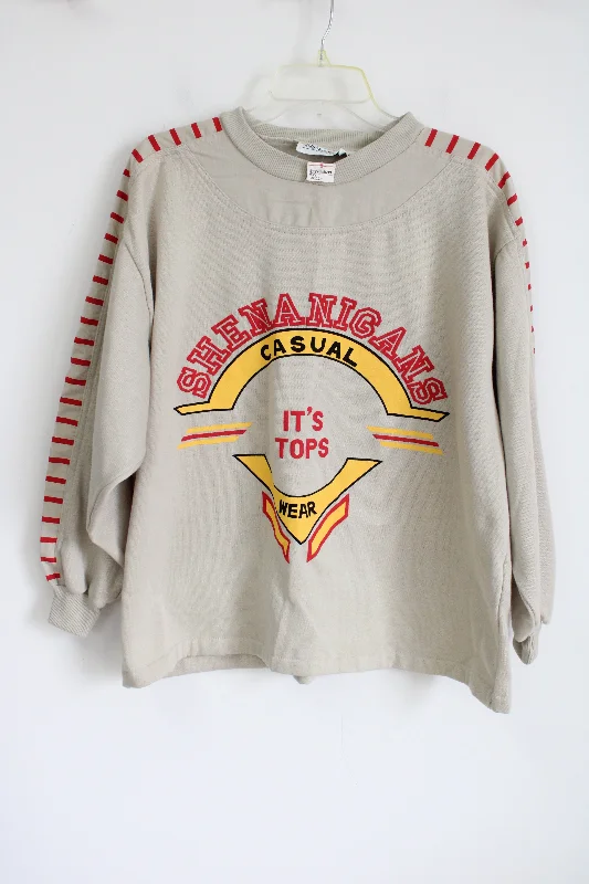 NEW Shenanigans Tan Red Casual Wear It's Tops Sweatshirt | L Hoodie with Toggle Buttons Decorative Unique NEW Shenanigans Tan Red Casual Wear It's Tops Sweatshirt | L Hoodie with Toggle Buttons Decorative Unique