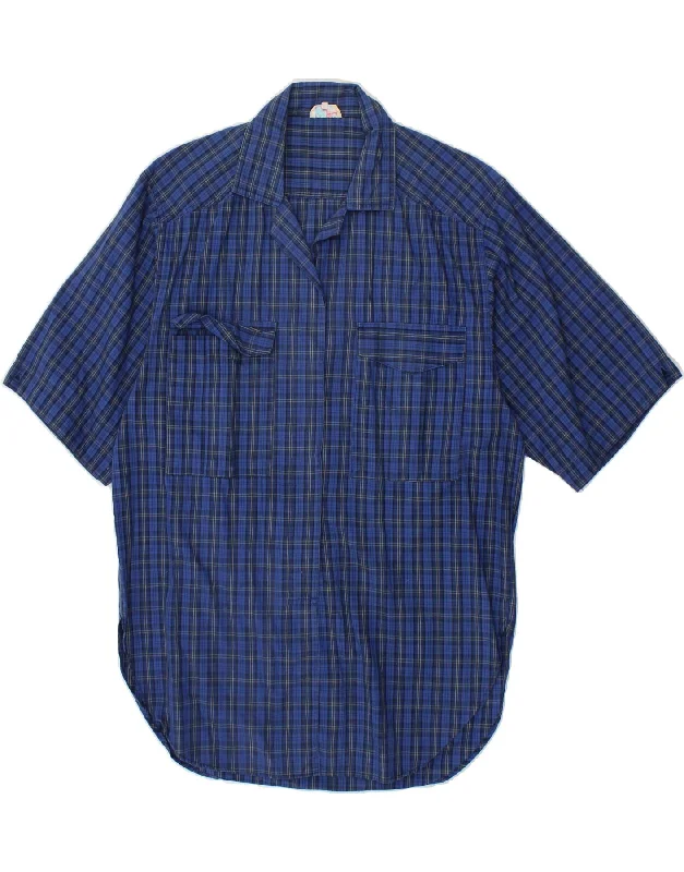 BALLOON Womens Longline Pullover Shirt UK 16 Large Navy Blue Check One Shoulder Top