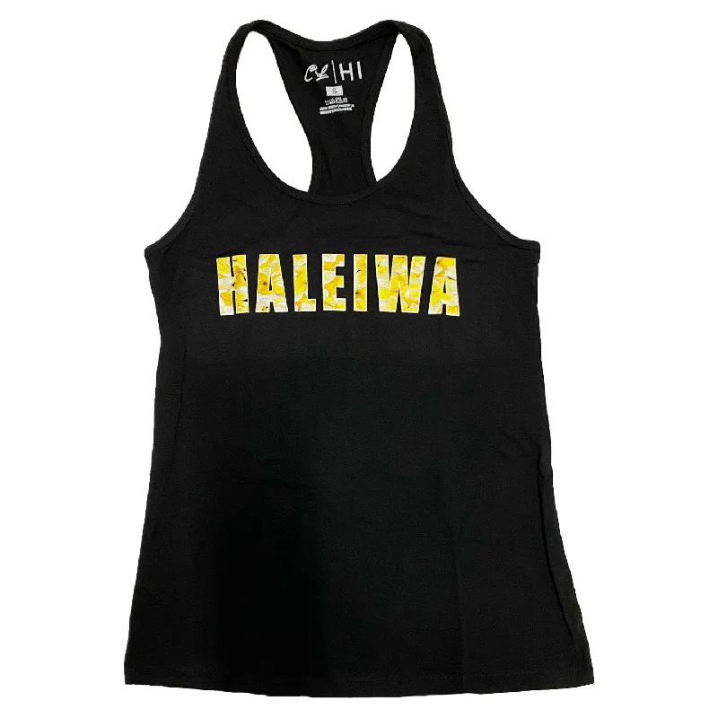 Womens Racerback Tank:  Haleiwa Plumeria striped tank top