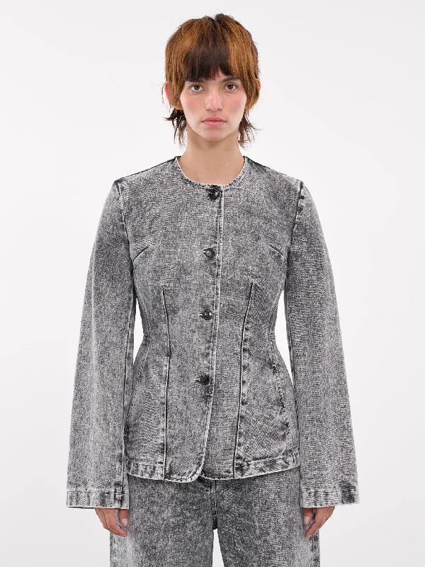Denim Jacket (QUPZ67002A-QZ034-BLACK) Fitted Jacket Loose Jacket Oversized Jacket