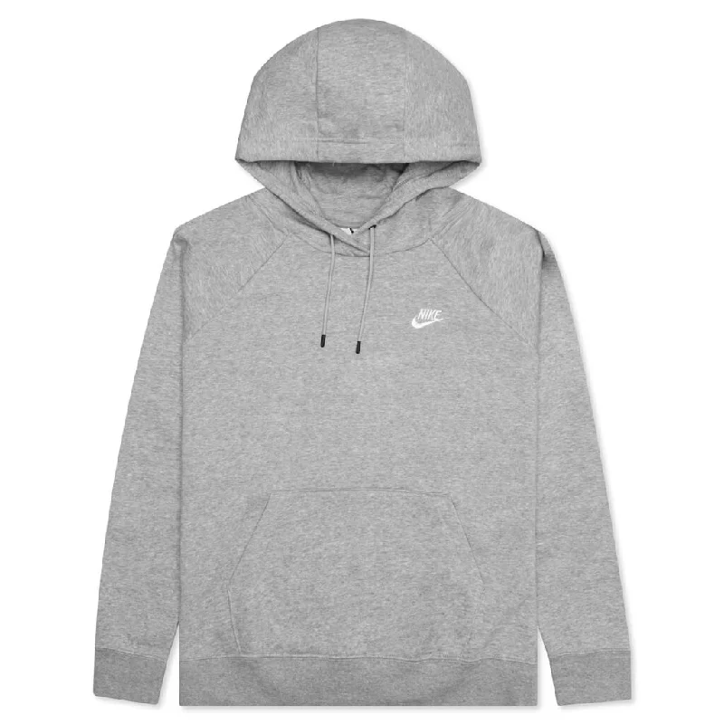 Sportswear Women’s Essential Fleece Pullover Hoodie - Dark Grey Heather/White Saggy Sleeve Comfort