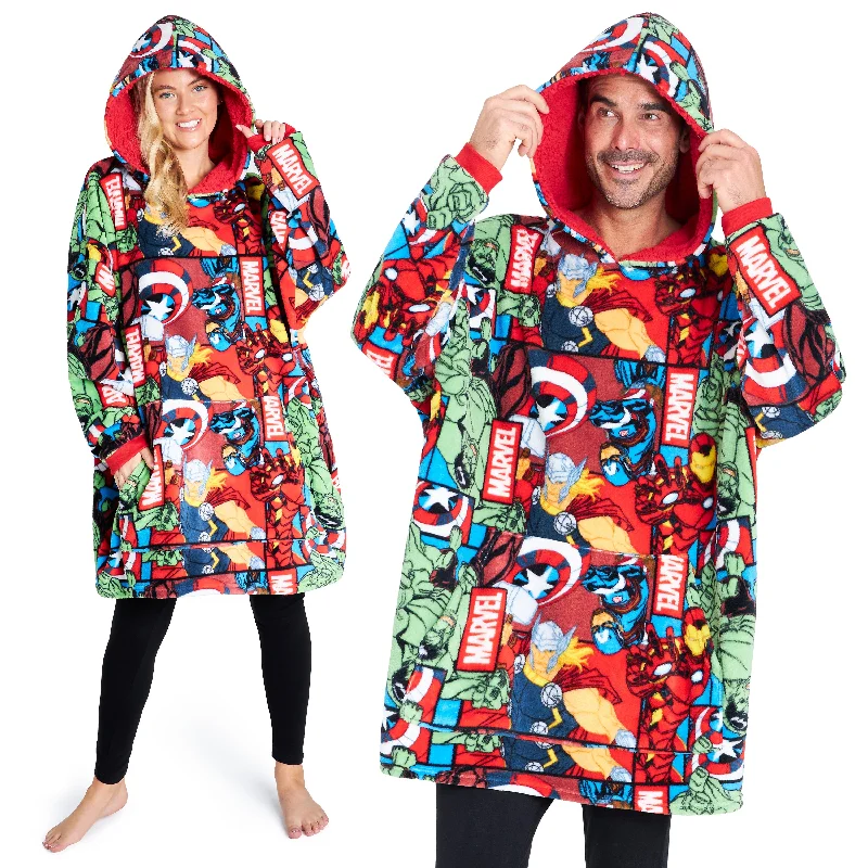 Marvel Oversized Hoodie Blanket for Men -  Marvel AOP Hoodie with Hem Applique Textured Unique