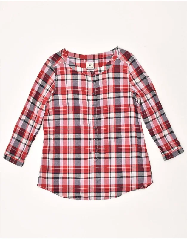 LEE Womens 3/4 Sleeve Pullover Shirt UK 16 Large Red Check Cotton Angora Wool Cozy