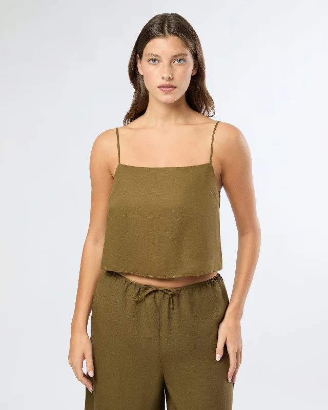 Air Linen Square Neck Tank Top cold shoulder tank