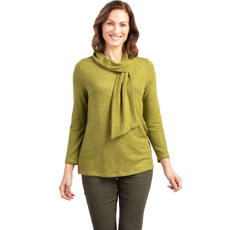 Women's Habitat Tie Neck Pullover Peat Moss Slit Sleeve Stylish