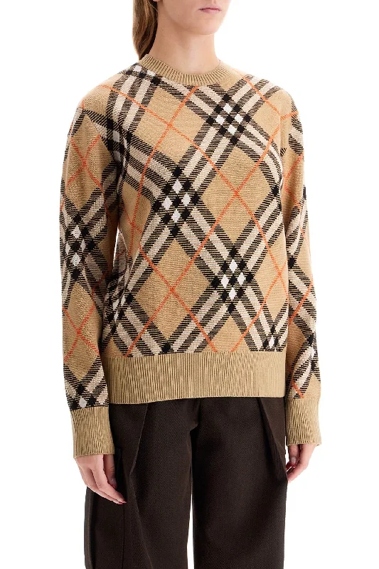 Burberry Ered Wool Pullover Sweater Notched Neck Pullover