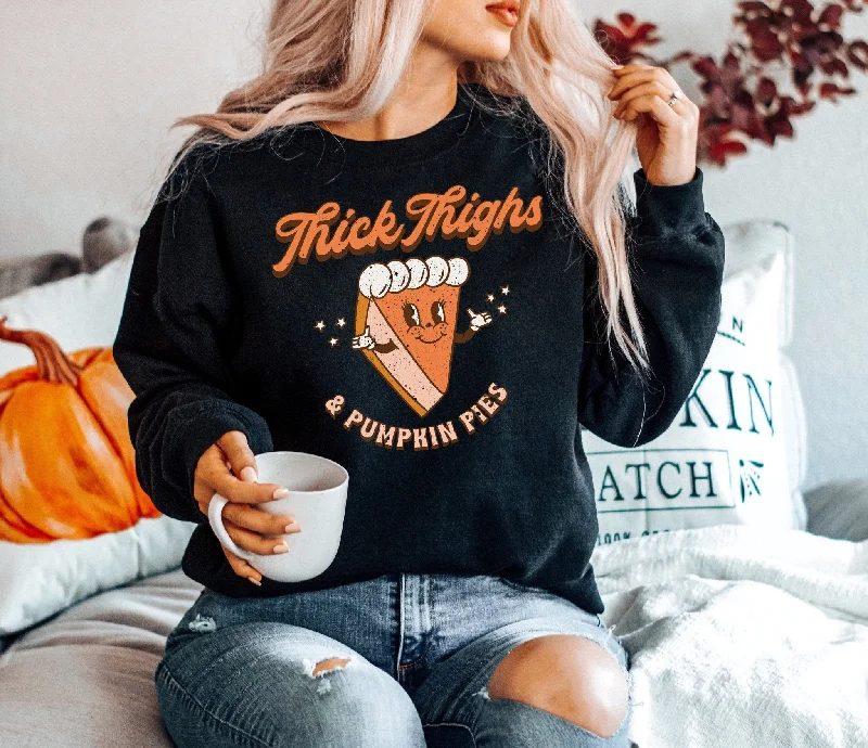 Woman Thick Things and Pumpkin Pie Sweatshirt Hoodie with Ribbed Cuffs Snug Fit Comfort