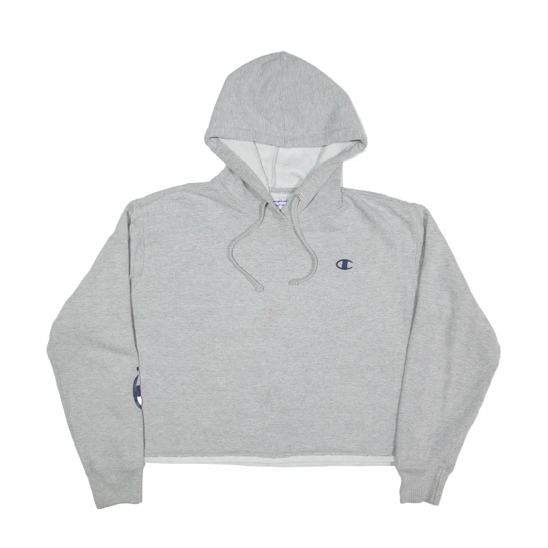 CHAMPION Crop Hoodie Grey Pullover Womens L Flare Sleeve Stylish