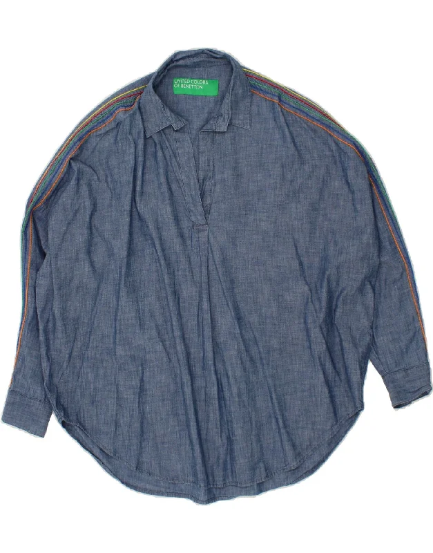 BENETTON Womens Oversized Pullover Shirt UK 16 Large Blue Cotton Lantern Sleeve Elegant BENETTON Womens Oversized Pullover Shirt UK 16 Large Blue Cotton Lantern Sleeve Elegant