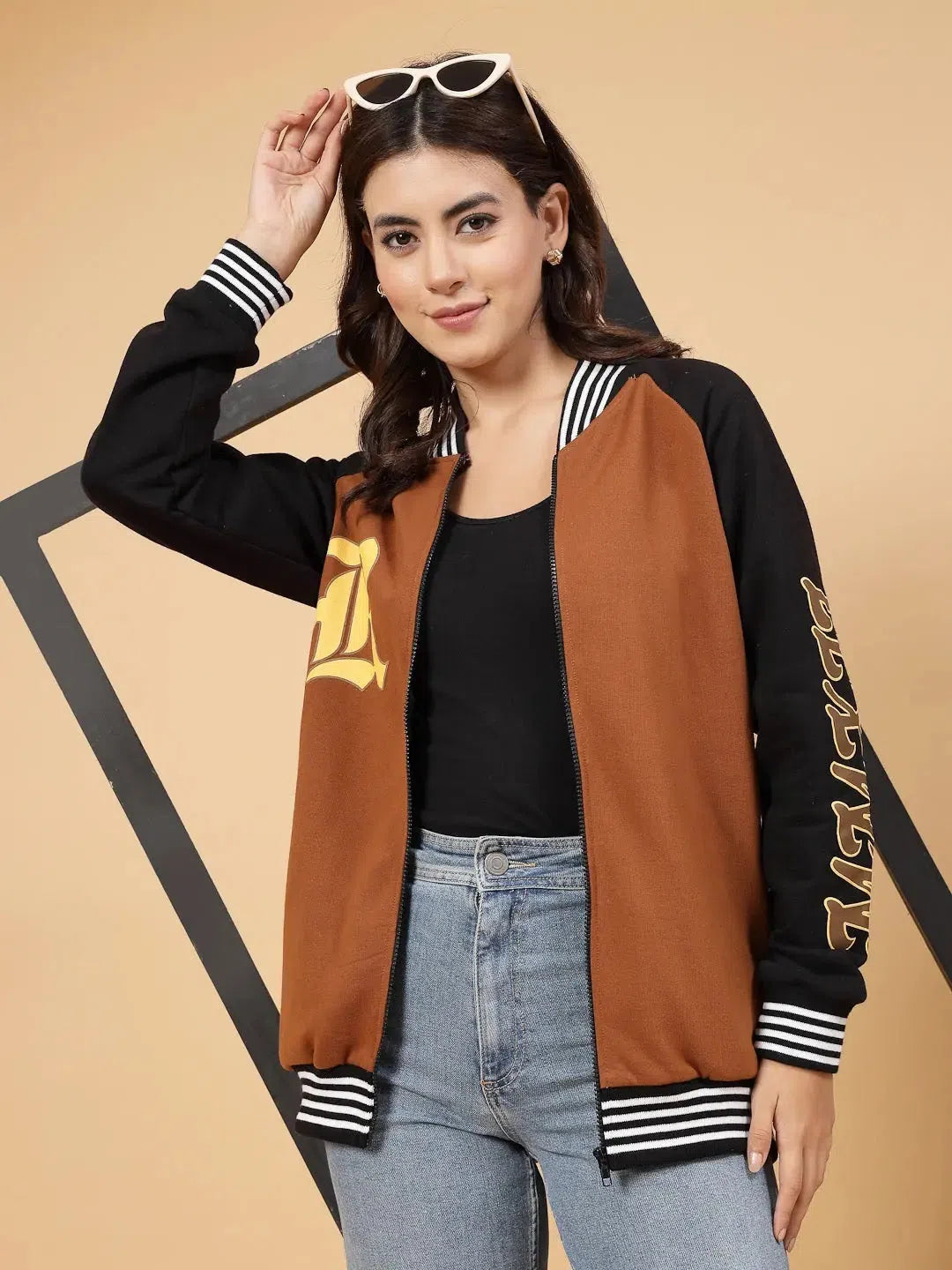 Rigo Women Rigo Signature Puff Printed Varsity Jacket-WSW063-1118-L Satin Jacket Silk Jacket Chiffon Jacket