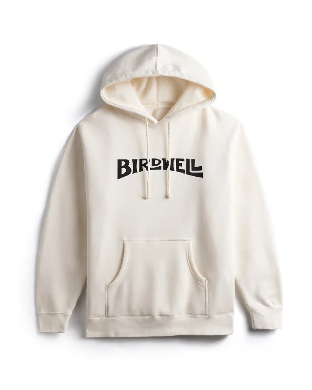 Wordmark Hoodie - Bone Hoodie with Side Slits Relaxed Casual