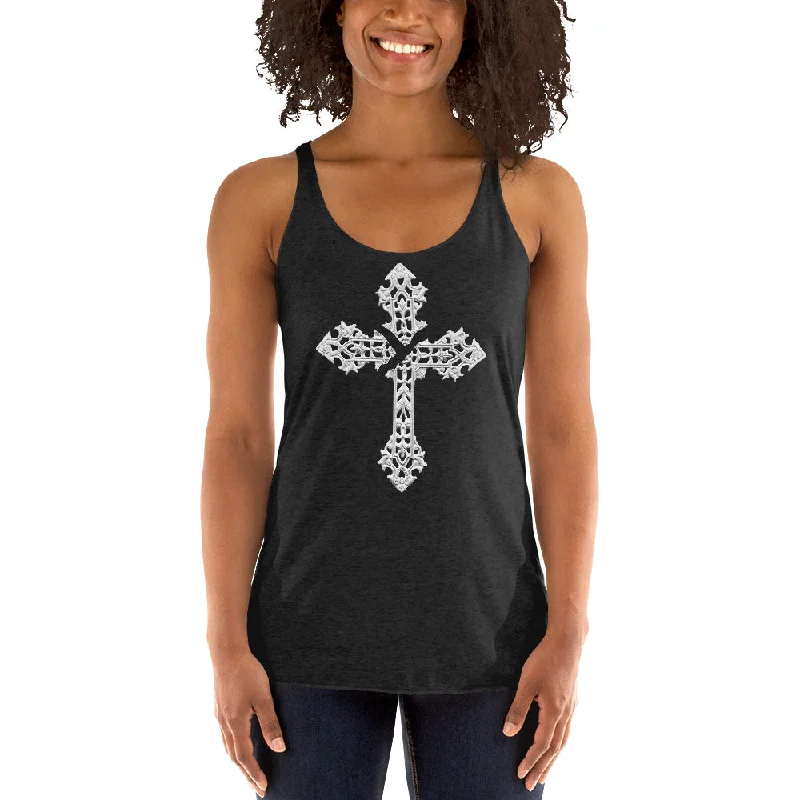 Broken Holy Cross Women's Racerback Tank Top Shirt fitness tank top