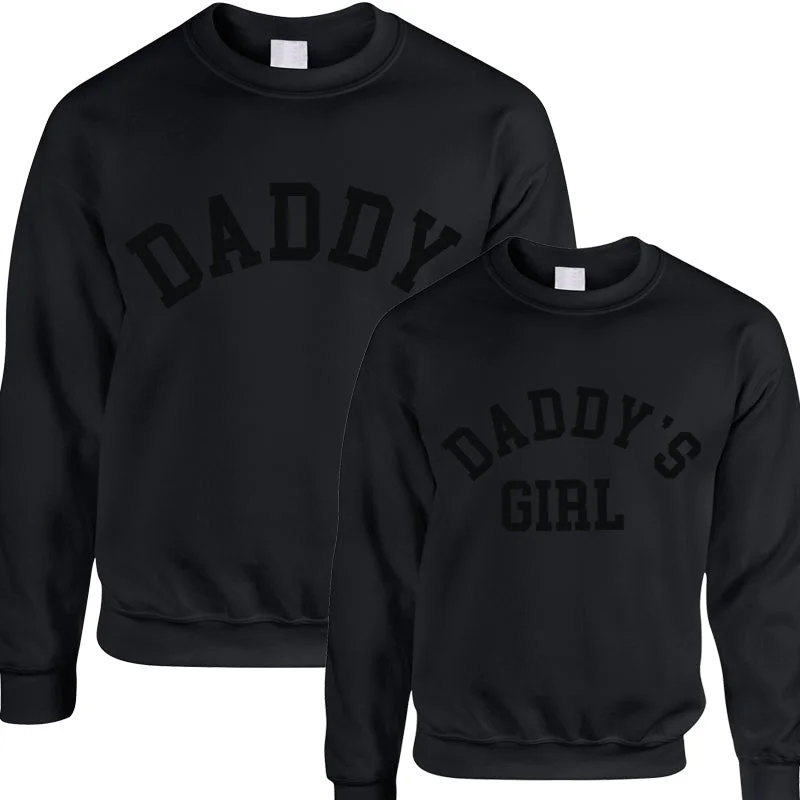 Daddy & Daddy's Girl Stealth Black College Matching Sweatshirts Hoodie with Zipper Versatile Modern