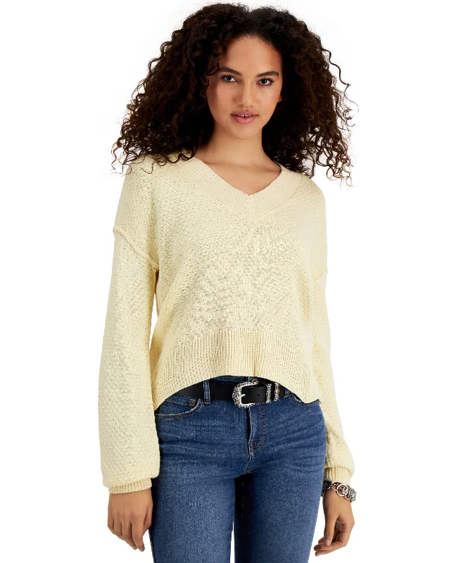 Hippie Rose Juniors' V-Neck Pullover Sweater Slim Sleeve Pullover