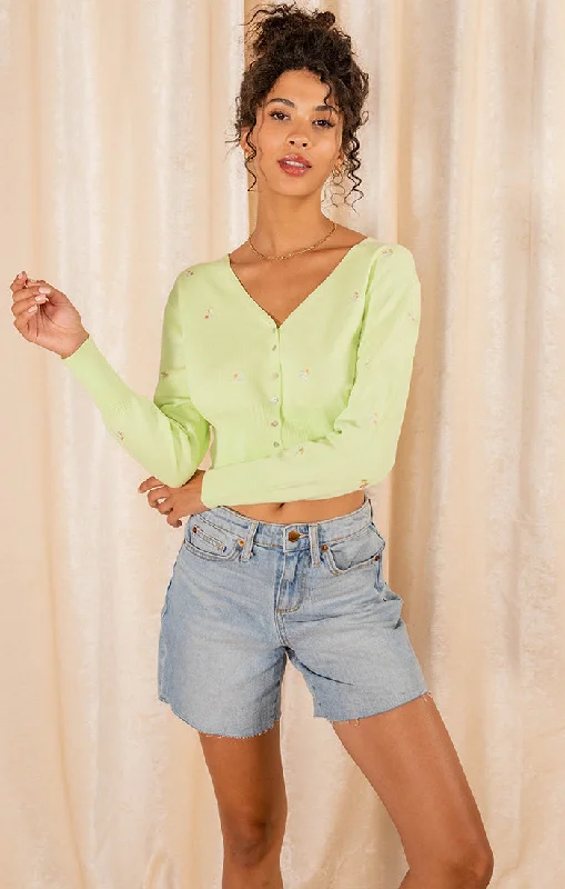 Felicity Cropped Cardigan Lime Print Jacquard Patchwork