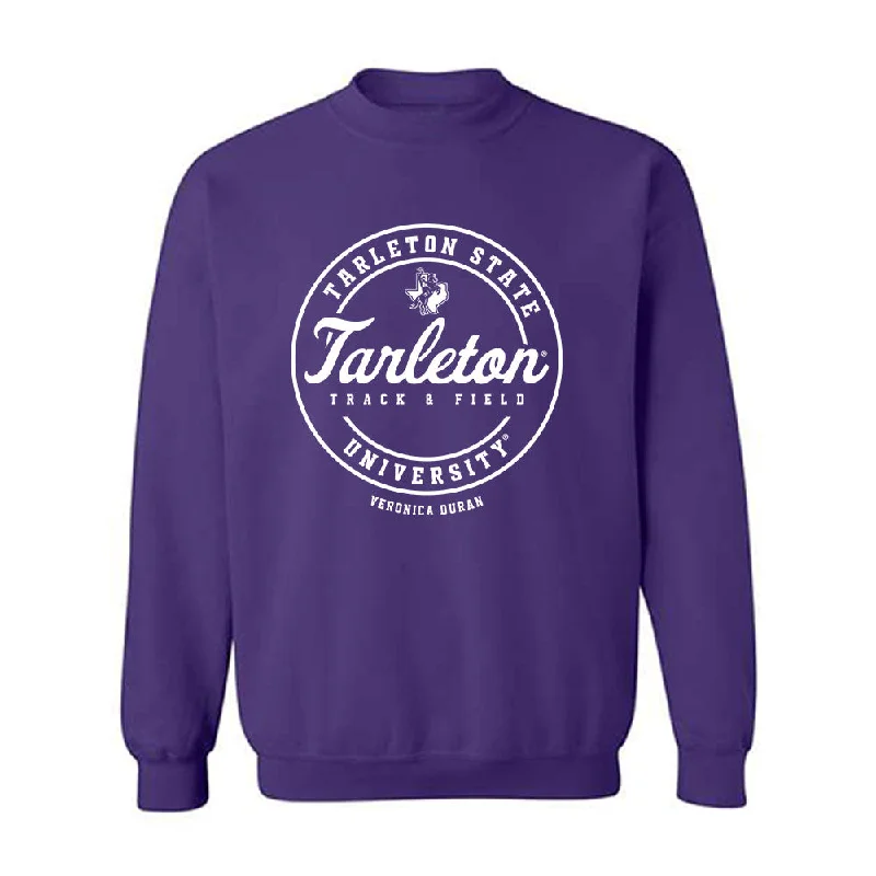 Tarleton State - NCAA Women's Track & Field : Veronica Duran - Classic Fashion Shersey Crewneck Sweatshirt Hoodie with Slit Hem Functional Movement