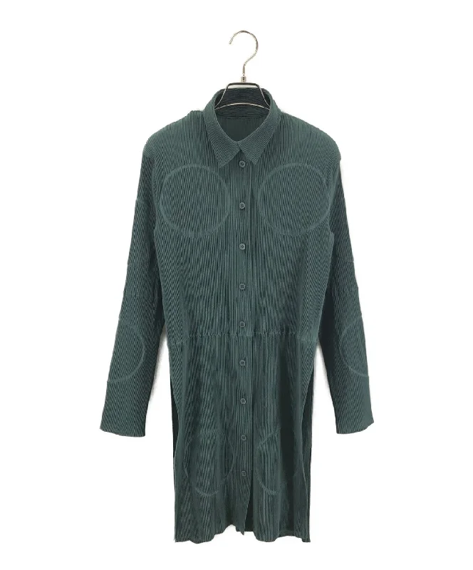 [Pre-owned] ISSEY MIYAKE Long Pleated Cardigan with Circle Stamping IM84-FJ919 Spandex Rayon Corduroy